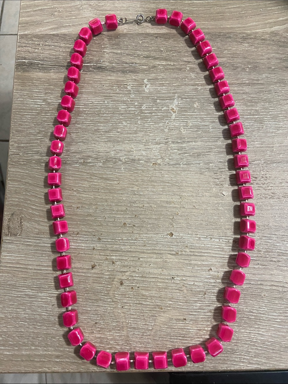 Vintage Hot Pink Cube Bead Necklace - Women Jewelry